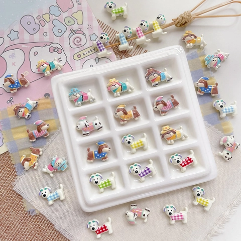Cartoon Dog DIY Charms Cute Puppy Pendants With Hat Plaid Pattern For Bracelet Necklace Jewelry Making Handmade Accessories