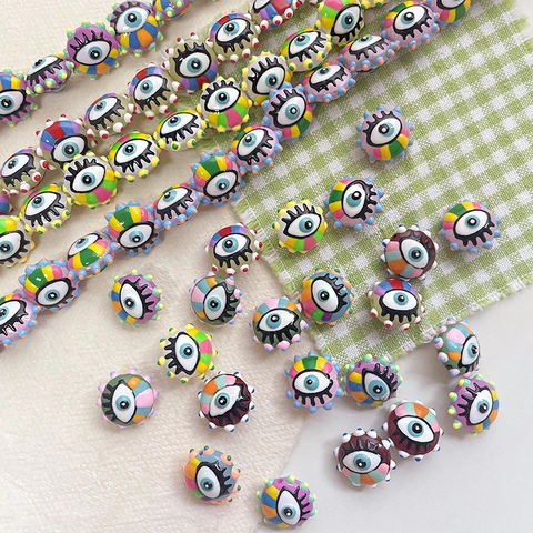Evil Eye Ceramic Beads Contrast Color Striped Dotted Loose Beads For DIY Jewelry Making Bracelet Necklace Accessories