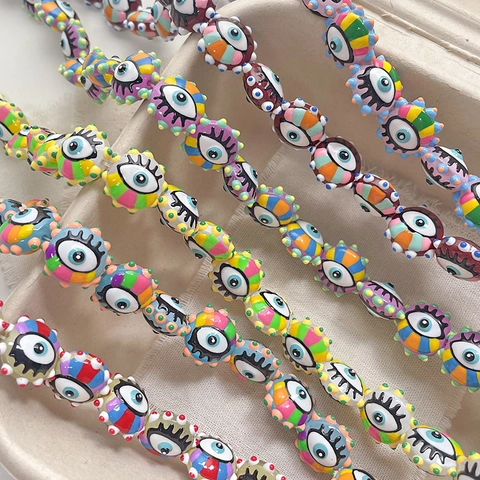 Evil Eye Ceramic Beads Contrast Color Striped Dotted Loose Beads For DIY Jewelry Making Bracelet Necklace Accessories