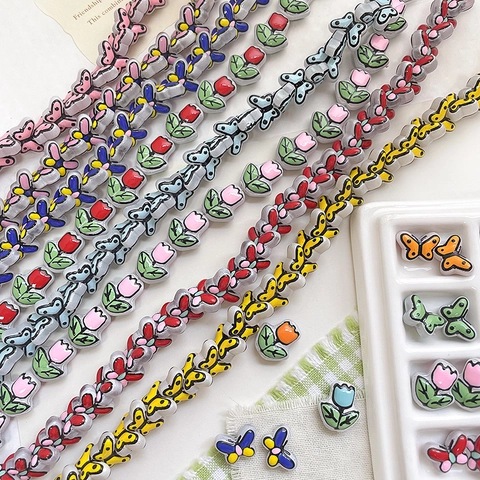 Χειροποίητες Γυάλινες Χάντρες Lampwork Πεταλούδα Τουλίπα Σχήμα Με Περίγραμμα για Κατασκευή Κοσμημάτων DIY Αξεσουάρ