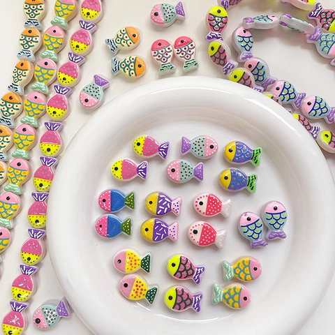 DIY Cartoon Fish Shaped Ceramic Beads Hand Painted Polka Dot Colorful Glazed Loose Beads For Jewelry Making Earrings Bracelet