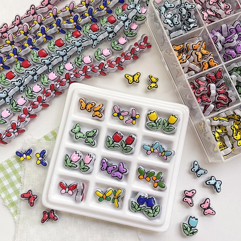 Χειροποίητες Γυάλινες Χάντρες Lampwork Πεταλούδα Τουλίπα Σχήμα Με Περίγραμμα για Κατασκευή Κοσμημάτων DIY Αξεσουάρ