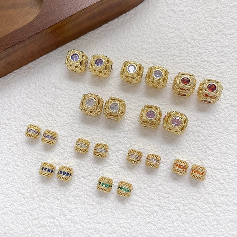 Cuentas Espaciadoras Huecas de Cobre Bañadas en Oro de 18K Con Incrustaciones de Strass para Hacer Joyas DIY Dijes de Collar Clásico