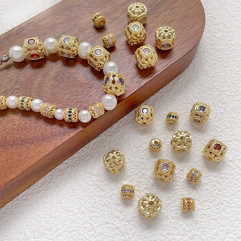 Cuentas Espaciadoras Huecas de Cobre Bañadas en Oro de 18K Con Incrustaciones de Strass para Hacer Joyas DIY Dijes de Collar Clásico