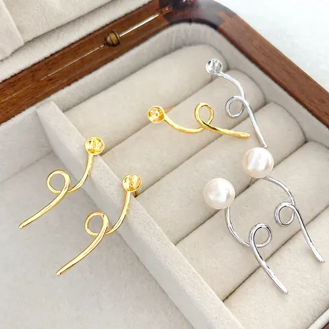 Geometric Spiral Ribbon Stud Earring Findings With Artificial Pearl Holder For DIY Handmade Jewelry Making Copper Plated Components