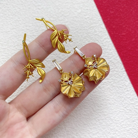 Accesorios para Pendientes de Botón de Cobre Chapado en Oro Con Circonia para Fabricación de Joyas DIY Mujer
