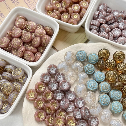 Vintage Hand Painted Czech Glass Rose Flower Round Beads For DIY Handmade Bracelet Necklace Jewelry Making Accessories