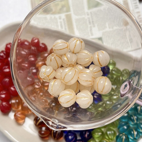 Vintage Gold Traced Pumpkin Czech Glass Loose Beads For DIY Handmade Bracelet Necklace Jewelry Making Finding Accessories