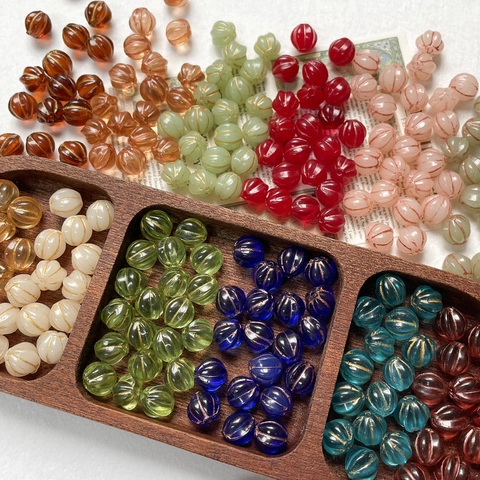 Vintage Gold Traced Pumpkin Czech Glass Loose Beads For DIY Handmade Bracelet Necklace Jewelry Making Finding Accessories