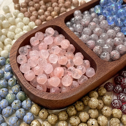 Handmade 8mm Czech Glass Rose Beads For DIY Jewelry Making Vintage Floral Relief Round Spacer Beads Craft Accessories