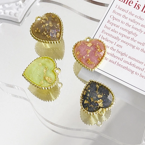 Vintage Heart Pendant Only (Without Chain) Gold Foil Inlay Alloy Resin Charms For DIY Necklace Earring Making Women Jewelry