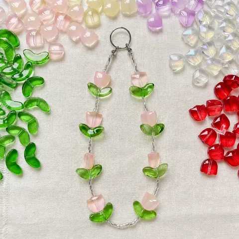 DIY Tulip Glass Beads Handmade Jewelry Making Flower Bud Leaf Set Lampwork Beads For Bracelet Necklace Phone Chain Material