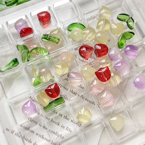 DIY Tulip Glass Beads Handmade Jewelry Making Flower Bud Leaf Set Lampwork Beads For Bracelet Necklace Phone Chain Material