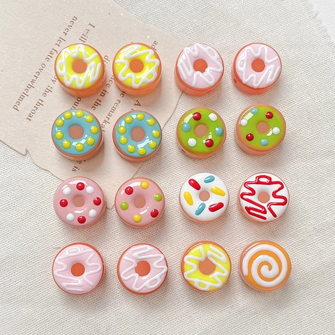 DIY Donut Resin Beads Hand-painted Jewelry Making Accessories For Bracelet Necklace Phone Chain Charms 15mm Beads
