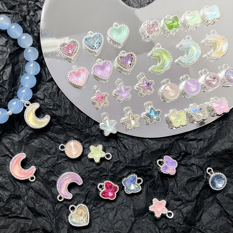 Pendentifs DIY en Alliage Strass Forme de Cœur Papillon Lune Étoile Accessoires de Bijouterie pour Collier Bracelet