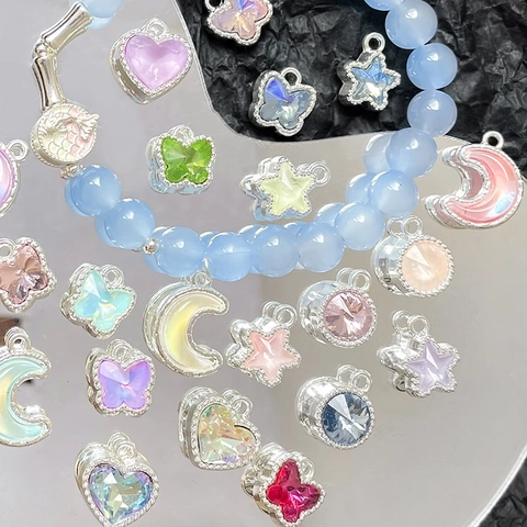 Pendentifs DIY en Alliage Strass Forme de Cœur Papillon Lune Étoile Accessoires de Bijouterie pour Collier Bracelet