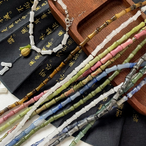 Cuentas de Piedra Natural Forma de Bambú Estilo Chino Accesorios para Creación de Joyas DIY para Pulseras Collares