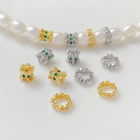 18K Gold Plated Copper Zirconia Spacer Beads Hollow Design For DIY Bracelet Necklace Handmade Jewelry Making Accessories