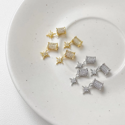 18K Gold Plated Copper Zirconia Eight-Pointed Star Spacer Bead Pendants For DIY Necklace Bracelet Jewelry Making Supplies