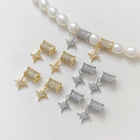 18K Gold Plated Copper Zirconia Eight-Pointed Star Spacer Bead Pendants For DIY Necklace Bracelet Jewelry Making Supplies