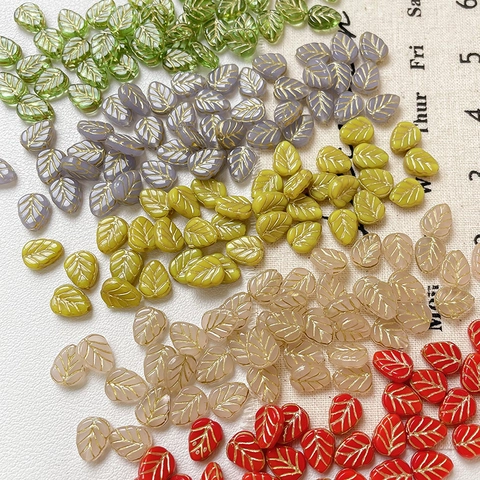 Leaf Shape Glass Beads Gold Veins Vintage Botanical Loose Beads For DIY Jewelry Making Necklaces Bracelets Accessories