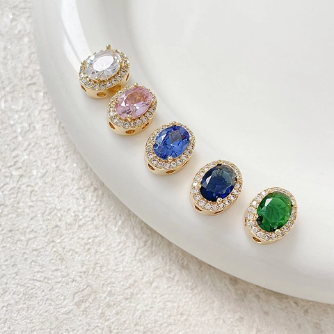 Oval Halo Rhinestone Copper Spacer Bead 18K Gold Plated Inlaid Decorative Charm For Jewelry Making DIY Necklace Bracelet Crafting
