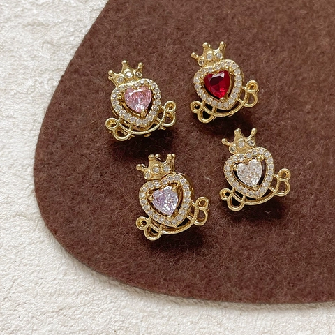 18K Gold Plated Copper Zirconia Heart Carriage Crown Spacer Beads For DIY Bracelet Necklace Jewelry Making Findings