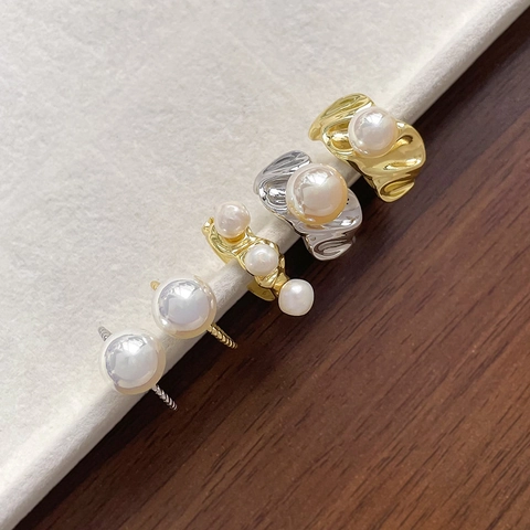 18K Gold Plated Copper Irregular Flower Pearl Ring Findings Base DIY Handmade Jewelry Making Findings Adjustable Open Ring For Women