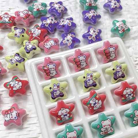 Perline in Resina Acrilica a Forma di Stella Con Stampa Animali per Creazione Gioielli Fai da Te Braccialetti Collane Accessori