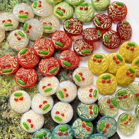 Forest Style Hand-painted Glass Loose Beads With Gold Foil Texture Flat Round DIY Jewelry Making Beads For Necklace Bracelet