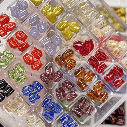 Handmade Glass Tulip Beads Gold Traced Flower Spacer Beads For DIY Bracelet Necklace Earring Jewelry Making Accessories