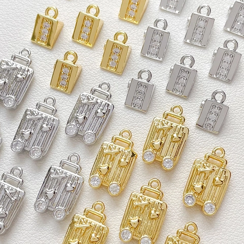 DIY Copper Gold Plated Charms Zircon Inlaid Mini Suitcase Triangle Cheese Pendants For Bracelet Necklace Jewelry Making