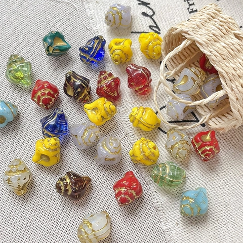 Vintage Gold Painted Conch Shell Shape Colored Glaze Glass Loose Beads For DIY Handmade Jewelry Bracelets Necklaces Handicraft Materials Multi Color