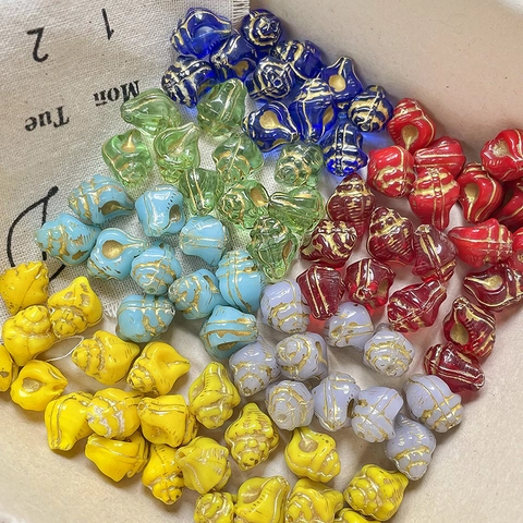 Vintage Gold Painted Conch Shell Shape Colored Glaze Glass Loose Beads For DIY Handmade Jewelry Bracelets Necklaces Handicraft Materials Multi Color