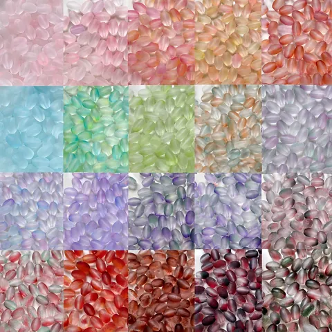 Frosted Matte Glass Rice Beads Gradient Colored Oval Loose Beads DIY For Jewelry Making Bracelet Necklace Accessories