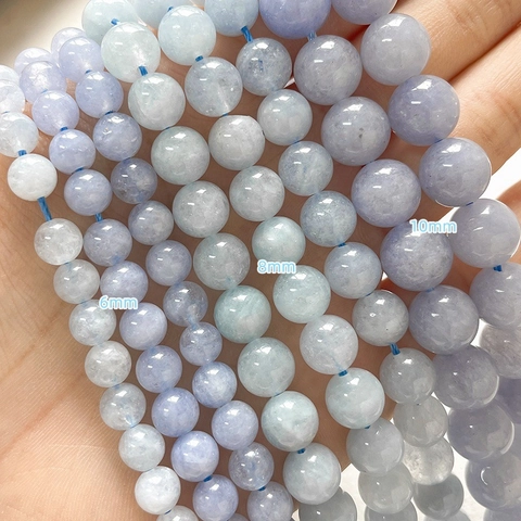 Natürliche Aquamarin Runde Lose Perlen DIY Schmuckherstellung Polierte Edelsteine Für Armband Halskette Heilstein Zubehör