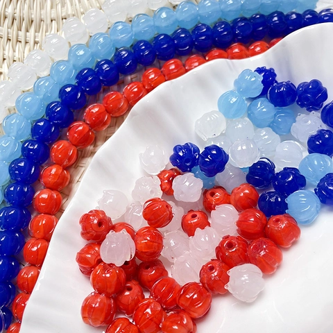 Cuentas de Vidrio de Capullo de Flor Hechas a Mano de Calabaza Estriada para Hacer Joyas DIY Pulseras Collares