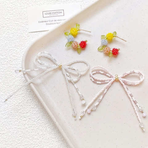 Handmade Glass Beaded Colorful Fruit Berry Stud Earrings Korean Style Bowknot Pendant Jewelry Accessories For Women