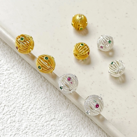 Cuentas Espaciadoras de Cobre Retro DIY Oro Mate Hueco Incrustado Perla Artificial Diamantes Imitación Accesorios Joyería