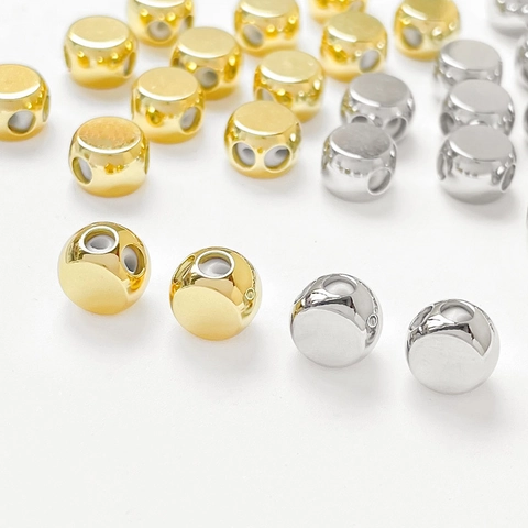 18K Gold Plated Copper Silicone Stopper Spacer Beads For DIY Bracelet Necklace Making Double Hole Jewelry Findings Supplies