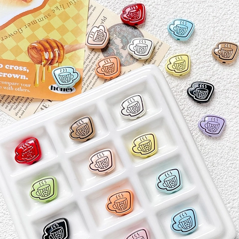 Colorful Cute Cartoon Coffee Cup Alloy Beads For DIY Jewelry Making Handmade Necklace Earring Pendant Craft Accessories