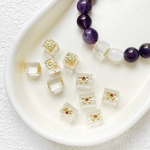 DIY Kristall Abstandsperlen Transparente Würfel Rechteckige Schleife Blume Strass Gold Plattierte Perlen Für Schmuckherstellung