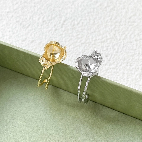 18k Gold Plated Copper Ring Settings Adjustable DIY Ring Base Bowknot Dragon Scale Findings For Artificial Pearl Inlay Rhinestone