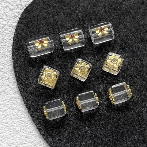 DIY Kristall Abstandsperlen Transparente Würfel Rechteckige Schleife Blume Strass Gold Plattierte Perlen Für Schmuckherstellung