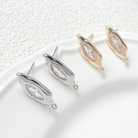 18K Gold Plated Copper Marquise Zirconia Stud Earring Finding With 925 Sterling Silver Earring Post Irregular Baroque DIY Accessory