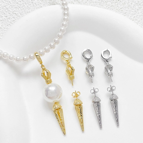 Vintage Baroque Vajra Pestle Pendant For DIY Jewelry Making Copper Gold Plated Zirconia Inlaid Necklace Connector Accessory