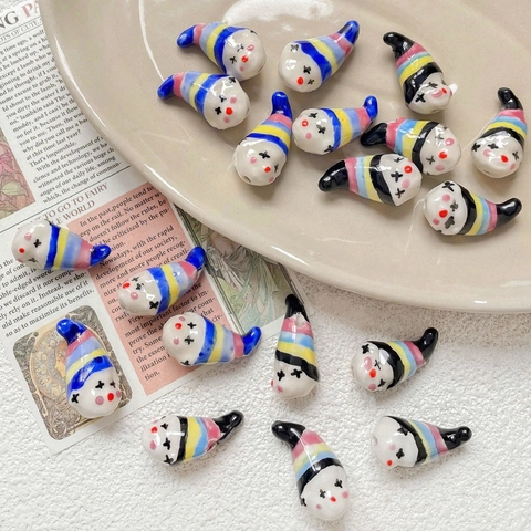 Perline di Ceramica Colorate a Forma di Pagliaccio Stile Dipinto a Mano per Gioielli Fai-da-te Braccialetti Collane Accessori Cappello a Strisce