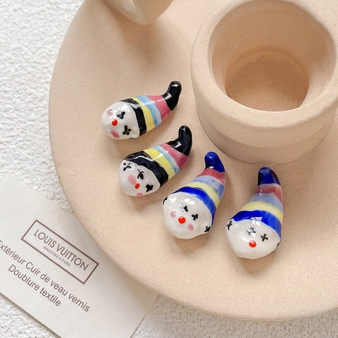 Perline di Ceramica Colorate a Forma di Pagliaccio Stile Dipinto a Mano per Gioielli Fai-da-te Braccialetti Collane Accessori Cappello a Strisce