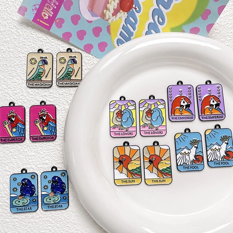 Tarot Card Parrot Enamel Alloy Pendants Cartoon Animal Charms For DIY Necklace Bracelet Handmade Jewelry Making Accessories