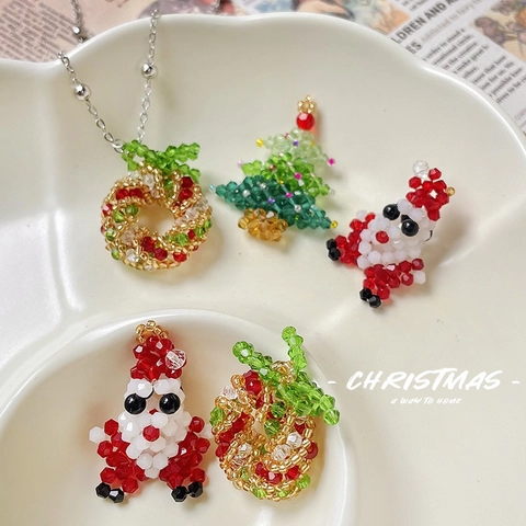Handmade Beaded Christmas Tree Santa Claus Wreath Pendants For DIY Jewelry Making Necklace Earrings Craft Supplies Jewelry